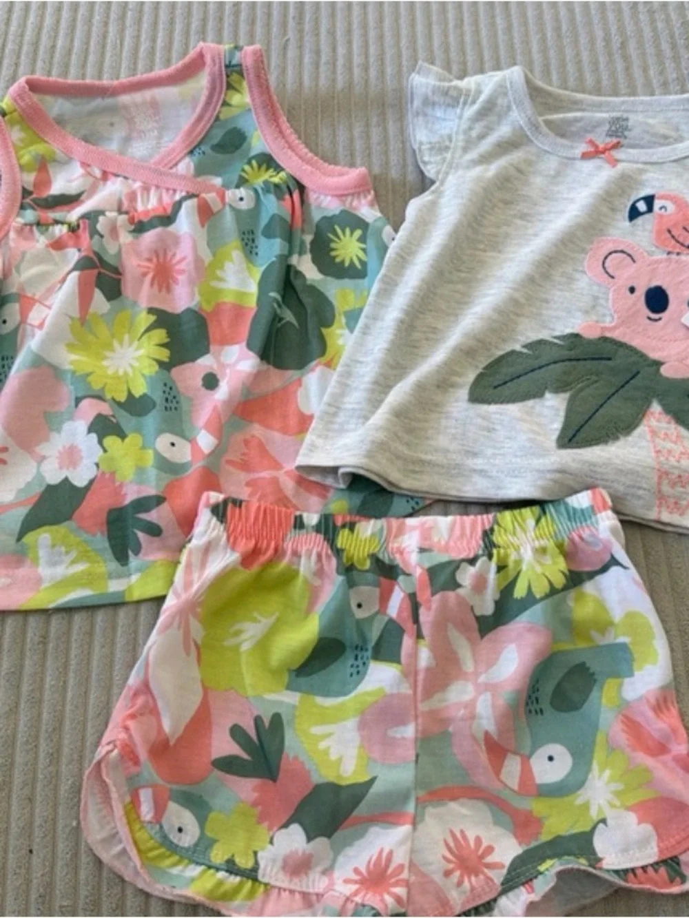 Girls Floral Tank, Shorts & Koala Tee Pajama Set - Pink & Gray